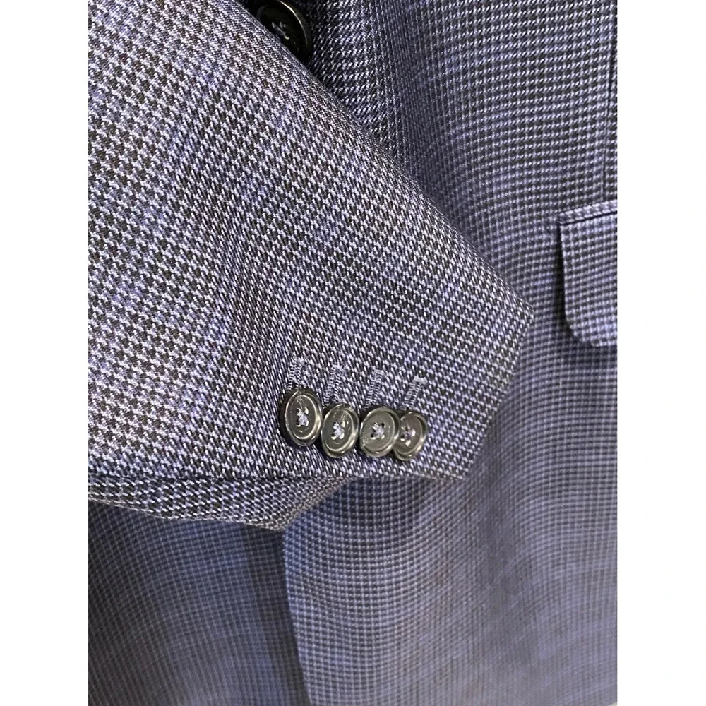 Dormeuil Dorsilk Mens 48 Blazer Silk Wool Navy Blue Micro Houndstooth Sport Coat